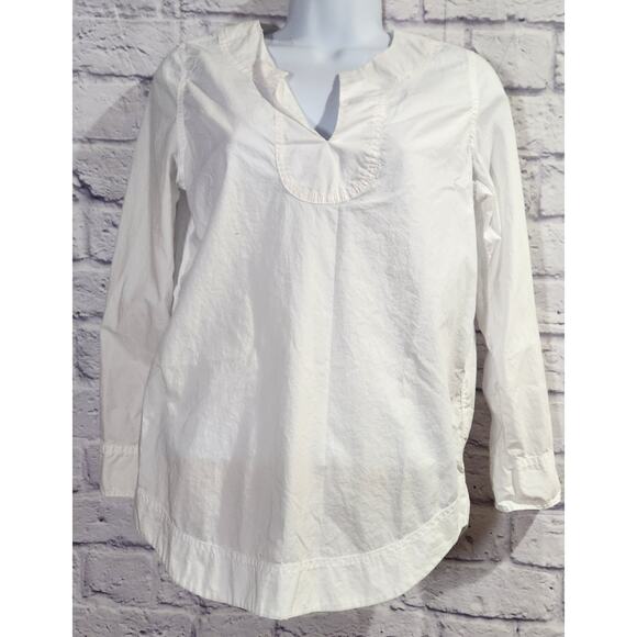 J. Crew White Long Sleeves With Buttons V Neck Top PXS Lightweight Rounded Hem - Picture 1 of 6